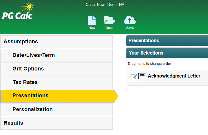 PGMA Acknowledgment letter selection screen